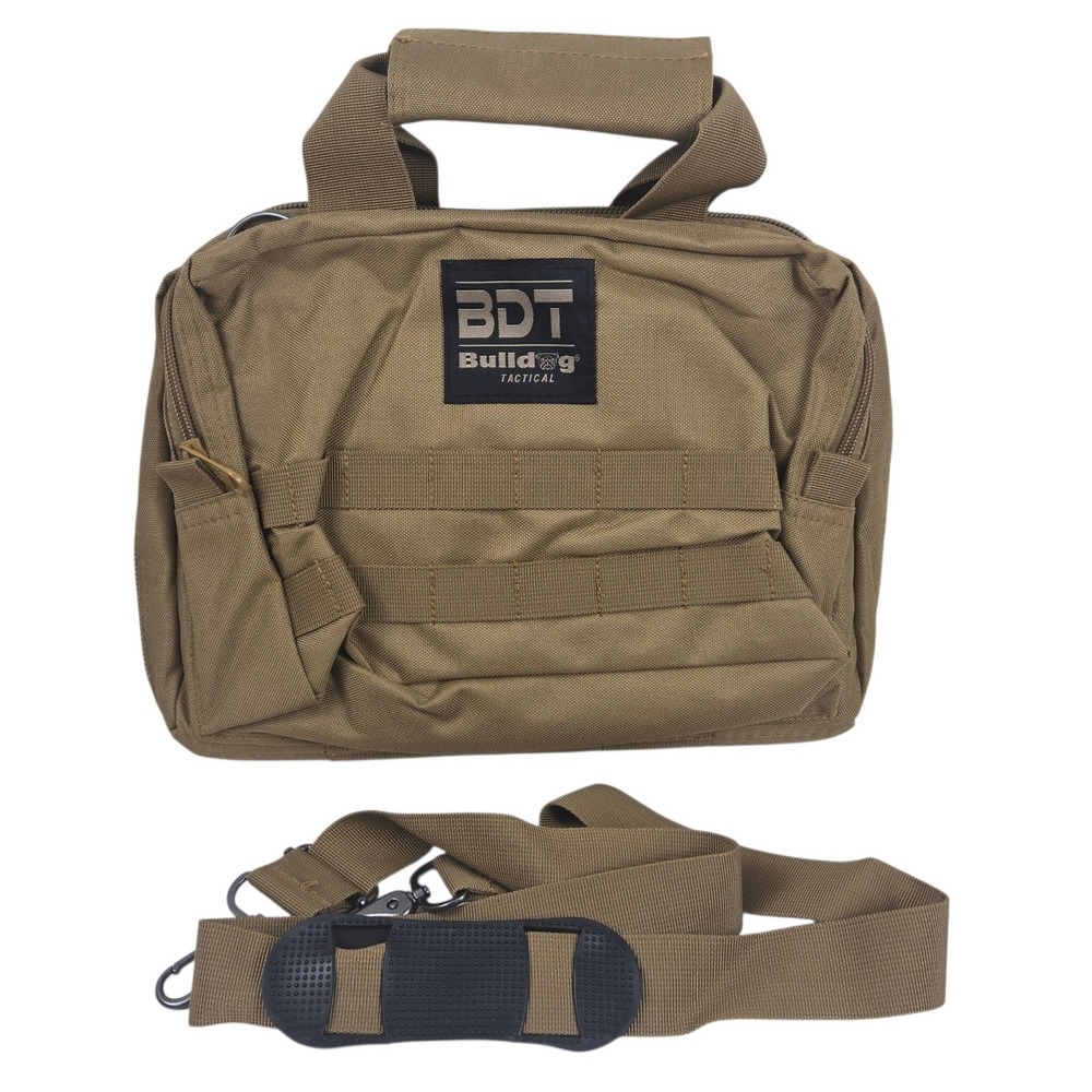 Bulldog Tactical BDT917T Deluxe 2 Pistol Range Soft Bag Tan MOLLE Utility Case